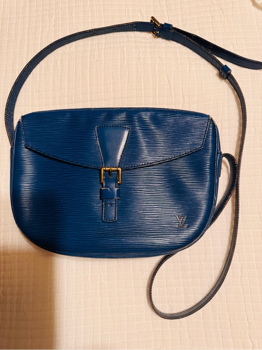 Vintage Louis Vuitton Blue Epi Leather Crossbody Bag with Gold-Tone Buckle